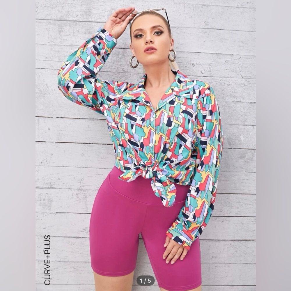 Geometric Button Down Blouse